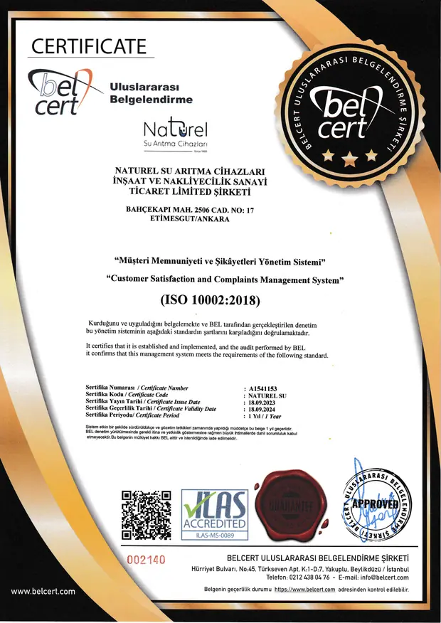ISO 10002 sertifikası